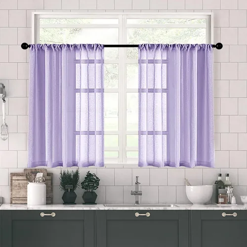 Vista 11 de MRTREES Cortinas transparentes de Aqua Blue, para cocina, de 36 pulgadas de longitud, cortinas transparentes de gasa con filtro de luz, cortinas