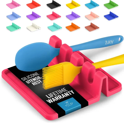 Vista 28 de Zulay Kitchen - Reposa utensilios de silicona con bandeja antigoteo para múltiples utensilios de cocina, reposacucharas sin BPA y resistente al