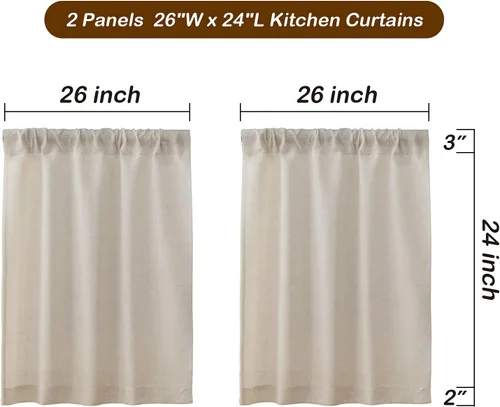 Vista 7 de Cortinas de cocina de lino Valea Home de 24 pulgadas de largo, cortinas rústicas de estilo granja para ventanas pequeñas, cortinas de cafetería