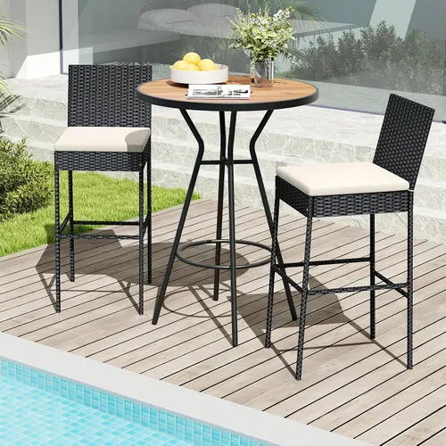 Vista 3 de HAPPYGRILL - Juego de 2 taburetes de bar de ratán para exteriores, sillas