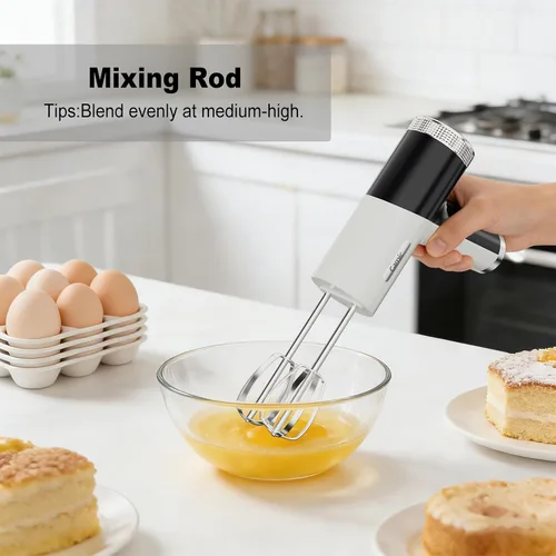 Vista 4 de Camic Electric Hand Mixer with 9 Speeds, Powerful Motor, Cordless Hand Mixer with Whisk, Dough Hook and Mixing Rod for Whipping Eggs, Cream, Butter