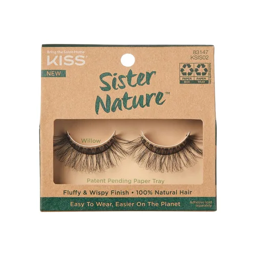 Vista 14 de KISS Sister Nature - Pestañas postizas 'Dawn', 0.472 in, cabello 100% natural, caja de papel reciclable, impresa con tinta de soja, libre