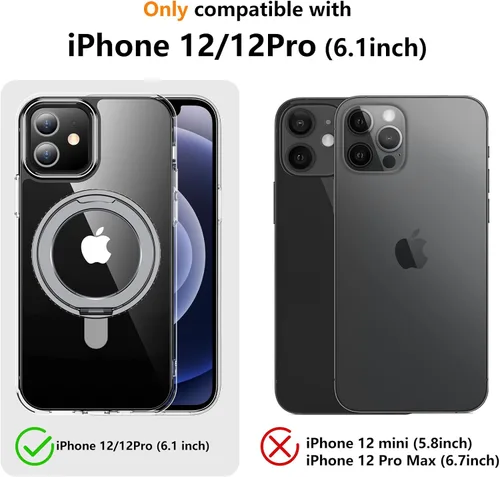 Vista 6 de Magnética para iPhone 12 e iPhone 12 Pro Funda, [con Soporte de Anillo Magnético Invisible Giratorio 360°][A Prueba de Golpes][Compatible