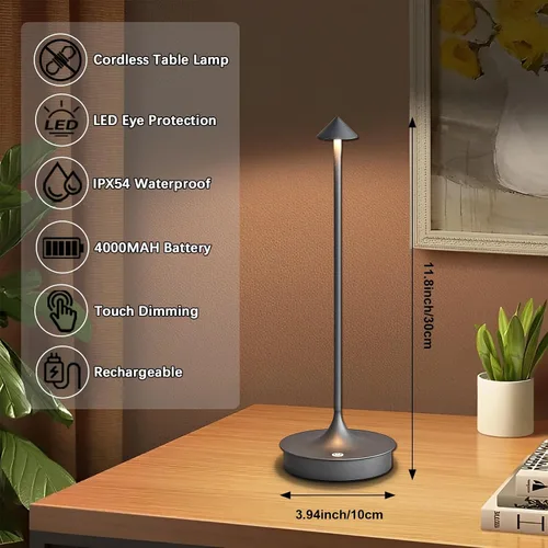 Vista 3 de Cordless Table Lamp Rechargeable Led Desk Lamp Battery Operated Table Lamps Touch Dimmable Lamp Portable Outdoor Table Light for Restaurants and