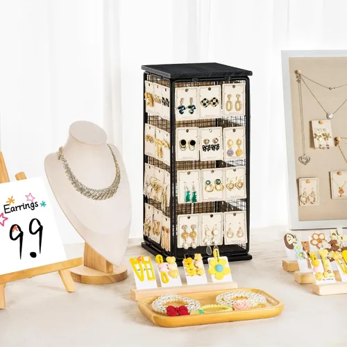 Vista 2 de Organizador de joyas para collares, soporte para joyas de 5 niveles, 600 agujeros, soporte de exhibición de aretes para mujeres y niñas, exhibición