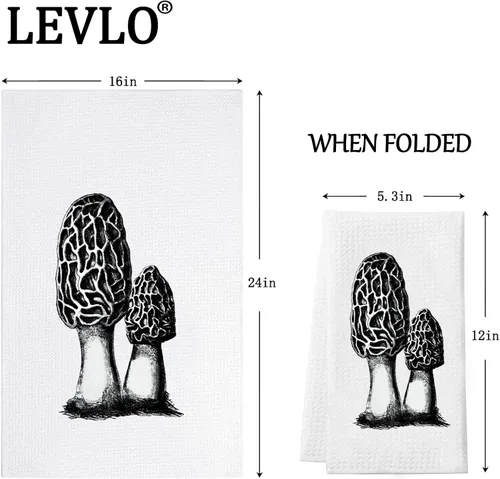 Vista 2 de LEVLO Toalla de cocina de hongos Morel, regalo para cazador de hongos, toalla de té de hongos morel, hongos, foragina, tejido de gofre, decoración