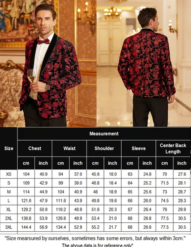 Vista 7 de COOFANDY Men's Floral Tuxedo Jacket Shawl Lapel One Button Velvet Suit Jacket Dinner Prom Party Wedding Blazer