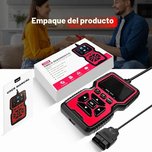 Vista 9 de V519 OBD2 Herramienta de diagnóstico escáner – Vechicle Check Motor Lector de código de luz con probador de voltaje de batería, preparación I/M Rojo