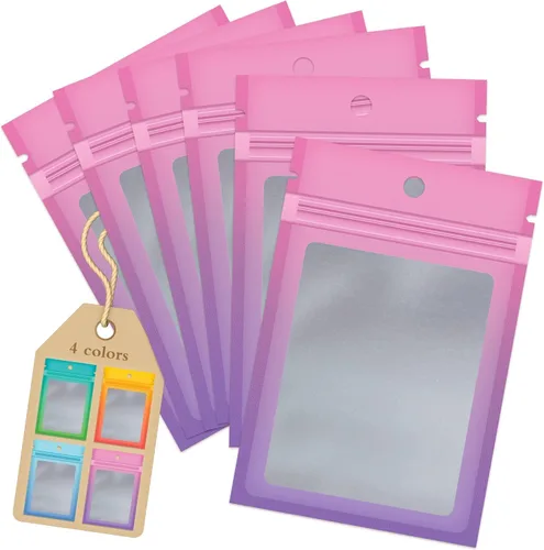 Vista 4 de Funfery Paquete de 100 bolsas resellables de Mylar transparentes, bolsas de embalaje degradadas para almacenamiento de alimentos, pequeñas empresas