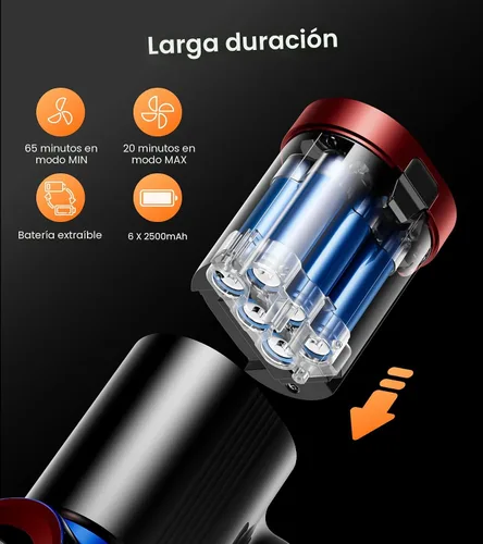 Vista 4 de NADALY Aspiradora inalámbrica, 550 W, 45 kPa, 65 minutos, aspiradora para el hogar, aspiradora de palo con pantalla LED, antienredos, autoportante