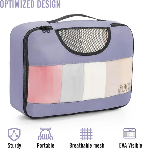 Vista 4 de Veken Juego de 8 cubos de embalaje para artículos esenciales de viaje, bolsas organizadoras de maleta en 4 tamaños, accesorios de equipaje de mano