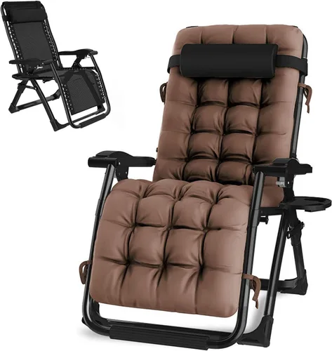 Vista 9 de Sun Lounger Garden Chairs with Cup Holders Zero Gravity Reclining Beach Heavy Duty Outdoor Deck Folding Chair