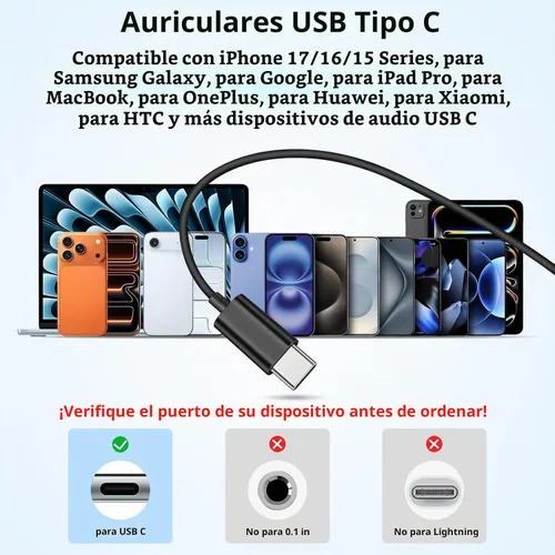 Vista 7 de APETOO Auriculares USB C con micrófono y control de volumen HiFi Stereo