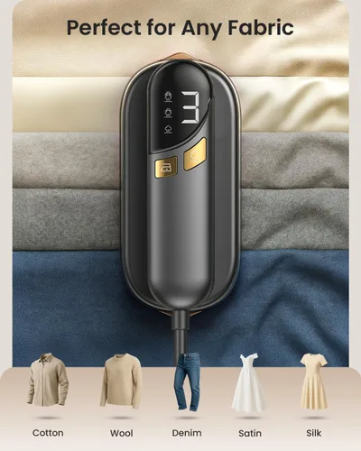 Vista 5 de LOXP Plancha de vapor de mano 2 en 1 para ropa, vaporizador de viaje de 1000 W con suela de cerámica, calentamiento rápido 9s, tanque a prueba