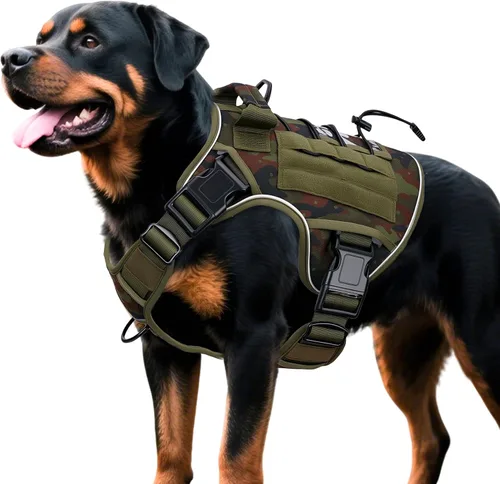 Vista 90 de Arnés táctico para perros grandes, chaleco reflectante ajustable sin tirones con sistema Molle, control de grado militar K9 para entrenamiento