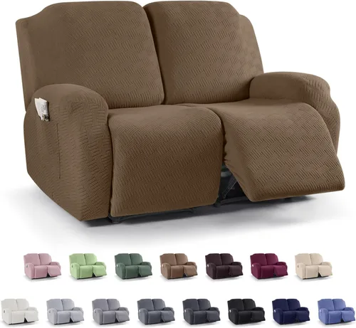Vista 26 de KinCam Fundas para Reclinables, Fundas Elásticas para Sillas Reclinables, Fundas para Sofá Reclinable con Rayas Jacquard, Fundas Protectoras de Negro