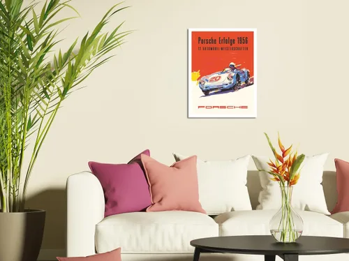 Vista 3 de Porsche Successes (Erfolge) 1956 – Doce Campeonatos de Automóviles – Póster de carreras de coches vintage – Cartel de arte de madera vintage de 8 x