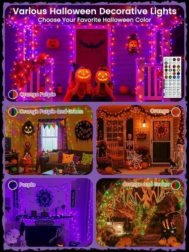 Vista 3 de Cadena de luces que cambian de color inteligente de 240 LED, 92 pies, luz de otoño naranja, control remoto con aplicación Music Sync, Multi