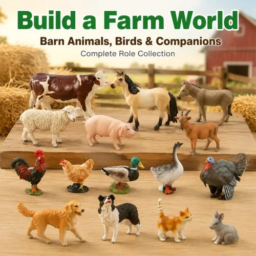 Vista 4 de EOIVSH - Juguetes de animales de granja para niños de 3 a 7 años, figura de juguete de plástico con vaca, caballo, pato, gato y perro