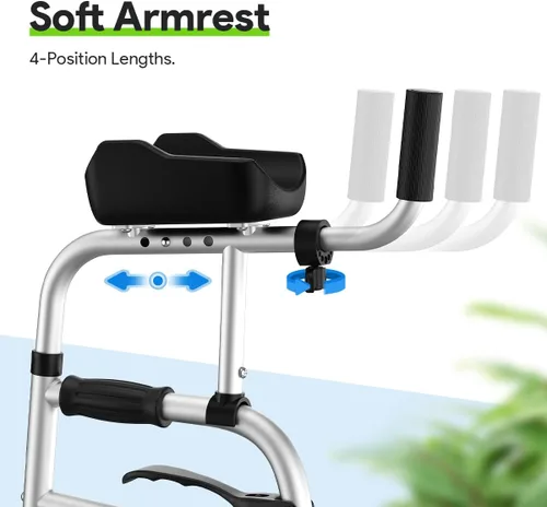 Vista 8 de Delog Andador plegable para personas mayores, andador de plataforma con ruedas de 5 pulgadas y reposabrazos acolchados extraíbles de 350 libras