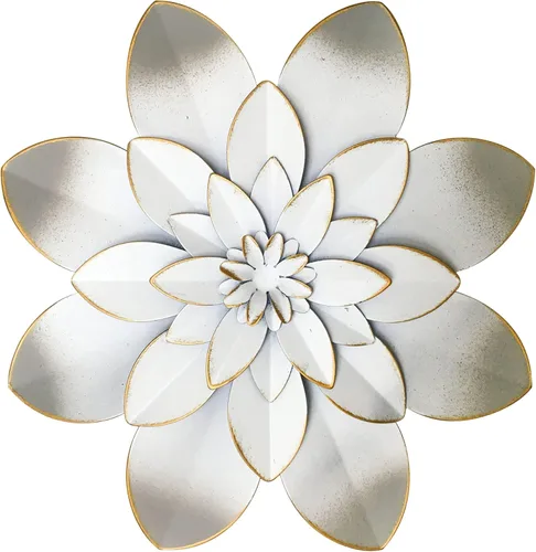 Vista 6 de Decoración artística de pared de flores de metal azul, escultura floral rústica moderna de 9.5 pulgadas, decoración desgastada para colgar