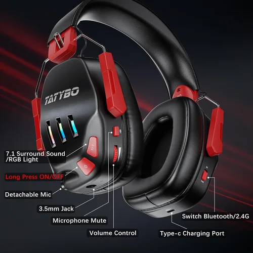 Vista 7 de Auriculares inalámbricos para juegos de 2.4 GHz USB y tipo C para PC, PS4, PS5, Switch, auriculares Bluetooth 5.3 para juegos con micrófono