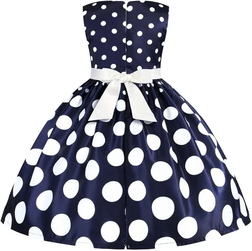 Vista 2 de Vestido vintage de lunares para niñas pequeñas vestido de princesa Rockabilly Dot para niñas blanco 5-6 años