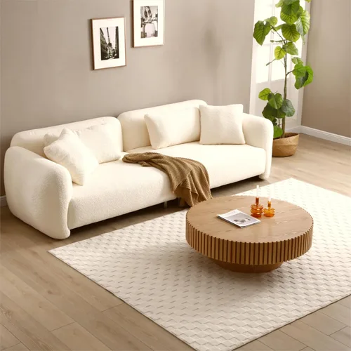 Vista 9 de KEVINSPACE Mesas de centro redondas para sala de estar, mesa de centro de madera para café, casa de campo, moderna, ø39.37 pulgadas, círculo 39.4 in