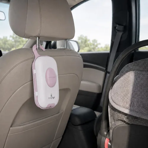 Vista 5 de Dispensador de toallitas para pañales rosa bebé Organizador portátil 3 en 1 para pañales, soporte para toallitas para bebés con bolsas desechables