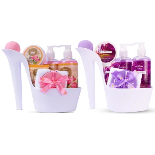 Vista 14 de Draizee Regalos de spa de lujo para mujer, juego de 2 canastas de spa con aroma de rosa y coco, gel de ducha, baño de burbujas, mantequilla