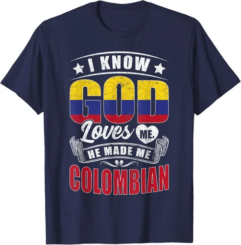 Vista 20 de Camiseta Colombia Flag God Loves Me Funny Colombians, Negro