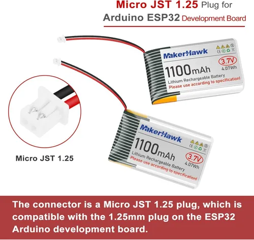 Vista 2 de MakerHawk Batería LiPo de 3.7 V 1100 mAh recargable 1S 102540 Batería de polímero de litio con placa de protección cinta de goma aislada, enchufe