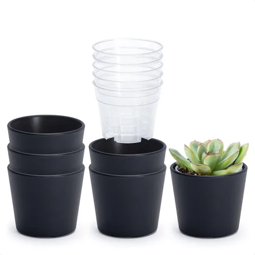 Vista 19 de Phoenix Vine Macetero de plástico verde oliva de 4.5 pulgadas con maceta transparente, cubierta decorativa ligera con maceta interior transparente