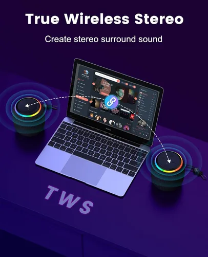 Vista 2 de LENRUE Altavoz Bluetooth, altavoz inalámbrico con espectáculo de luz dinámico, sonido nítido, TWS, altavoz portátil para teléfonos, mesas