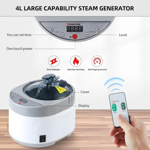 Vista 7 de Smartmak Sauna de vapor de tamaño completo, para una o dos personas, spa en casa de gran espacio, vaporizador de 4 litros y 2 sillas incluidas, gris