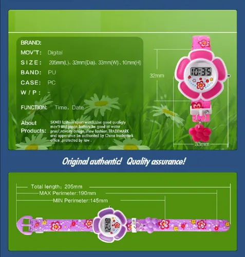 Vista 5 de Reloj para niños con forma de flor para niña, reloj digital de dibujos animados novedosos 1144