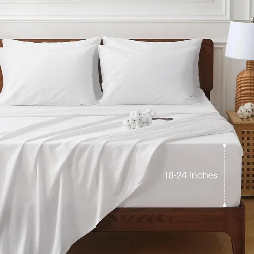 Vista 17 de HYPREST Deep Pocket Queen Sheets 100% Cotton Extra Deep 18-24 Inch Grey 4pc Gris