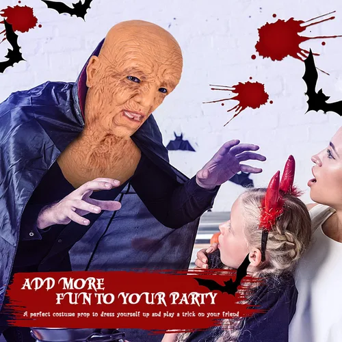 Vista 7 de Aoriher Máscara de anciano de Halloween, máscara facial de látex realista de látex humano de cabeza completa, máscara facial de látex humano