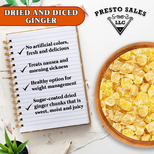 Vista 4 de Presto Sales Crystallized Ginger Pieces - Piezas de jengibre confitado seco sin sulfuro de 16 onzas Piezas de 0.198 a 0.198 pulgadas Todo