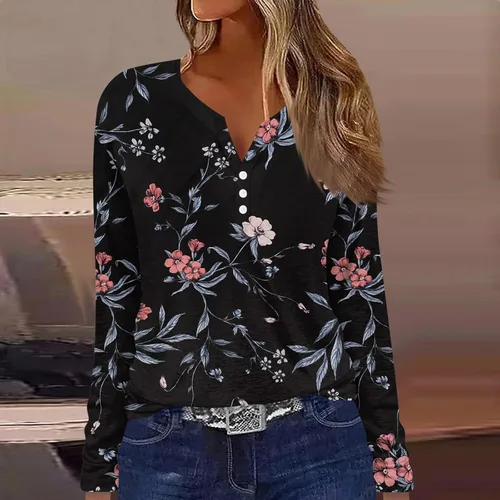 Vista 4 de Trajes navideños para mujer 2023 de manga larga con botones, camisetas con estampado V Nevk, traje ligero