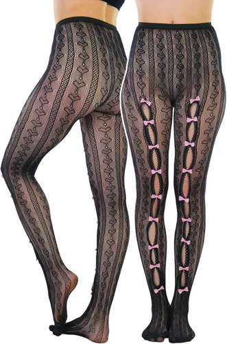 Vista 9 de ToBeInStyle Mallas de rayas opacas transparentes a rayas para mujer Lado de ganchillo - Negro
