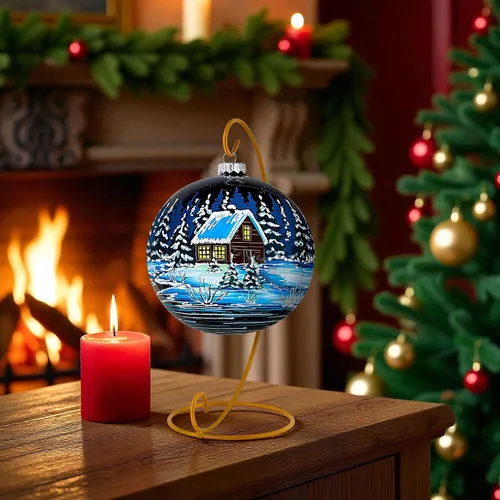 Vista 4 de Adorno de bola de Navidad de vidrio pintado a mano de 4.7 pulgadas (4.7 in) bola colgante, adornos para árbol de Navidad para decoración de Navidad
