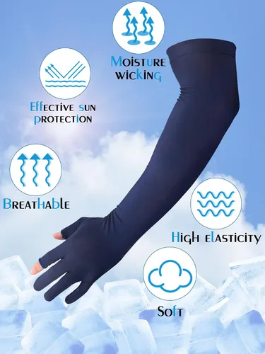 Vista 3 de Bencailor 2 pares de mangas solares para hombres y mujeres con 2 agujeros para los dedos, antideslizantes, manga larga de enfriamiento para brazo