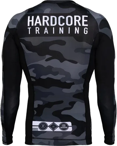 Vista 3 de Hardcore Training Camiseta de compresión para hombre, manga larga, Jiu Jitsu, MMA No-Gi, BJJ apretada, capa base de combate