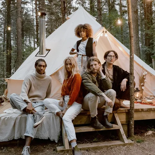 Vista 7 de ShinHye Tienda de campaña de lona para yurtas, 4 estaciones, para camping, 100% algodón, tiendas de campaña glamping con gato de estufa, camping