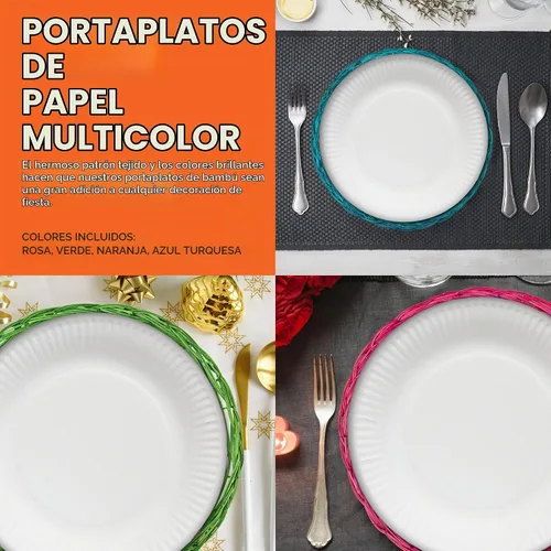 Vista 6 de Stock Your Home Soporte para platos de papel de bambú de 10 pulgadas (4 unidades) – Soportes de platos de papel reutilizables de mimbre resistente