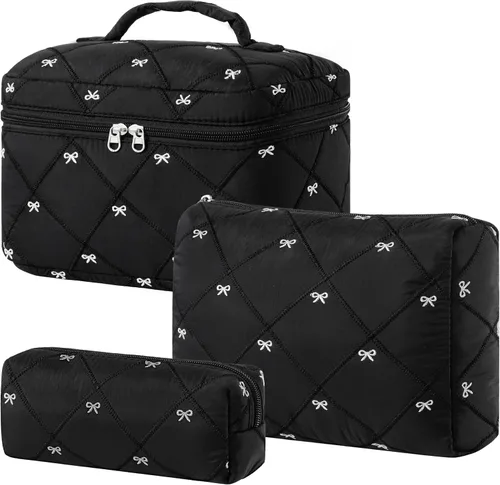 Vista 50 de HBselect Bolsa de Maquillaje Acolchada, 3 Piezas de Gran Bolsa de Maquillaje de Viaje de Algodón, Linda Bolsa de Maquillaje Floral Coquette, Bolsa