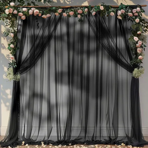 Vista 15 de Cortina de telón de fondo de tul azul bebé de 10 x 10 pies para fiestas, cortinas de fondo transparentes para bodas, baby shower, baby shower