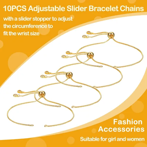 Vista 7 de Sureio 10 Piezas Pulseras Deslizantes Ajustables para Hacer Joyas Cadenas de Pulseras para Hacer Joyas DIY Accesorios Cadenas Extensoras con Dorado