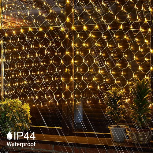 Vista 4 de kemooie 198 luces LED de red de Navidad, 9.8 pies x 6.6 pies, luces de malla enchufables, conectables, 8 modos de parpadeo, luces de cadena